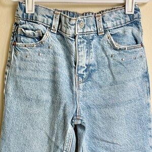 Zara Kids Girls Studded Blue Wide-Leg Jeans Denim 6